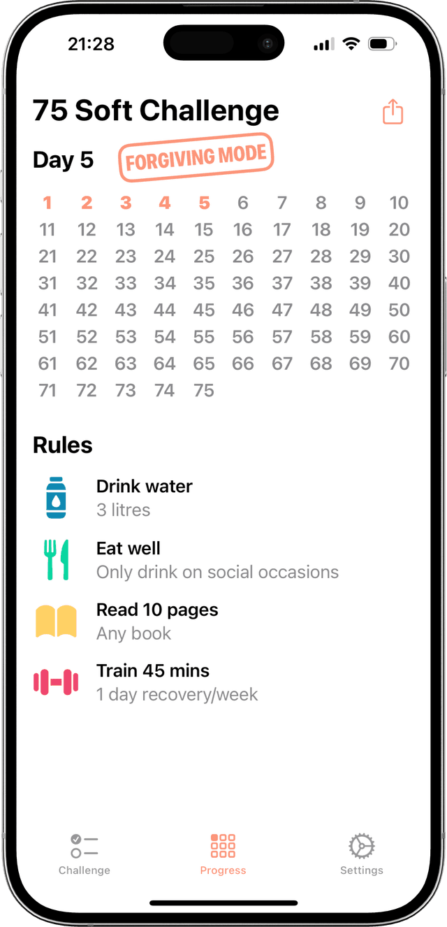 75 Soft Challenge Tracker App Screenshot - Progress Tracking